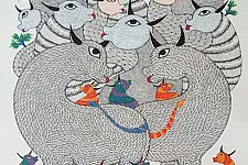 Nandan . नंदन ❁ Canvas Gond Painting (24" x 36") ❁ 47