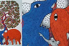 Nandan . नंदन ❁ Canvas Gond Painting (72" x 36") ❁ 49