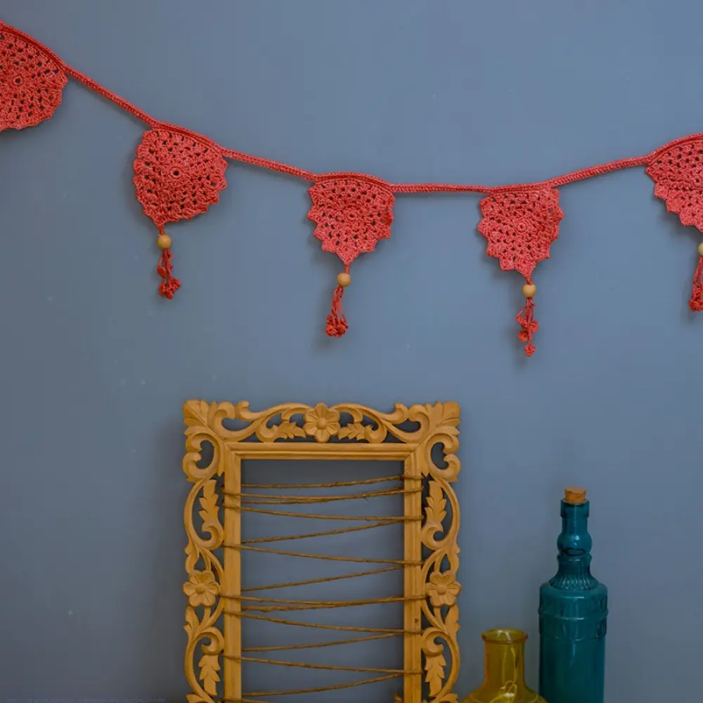 Crochet Toran |  Bird Boho Bunting ~ Rust Red