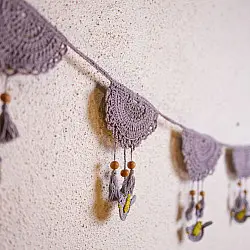 Crochet Toran | Tassel Boho Bunting ~ Grey 2 