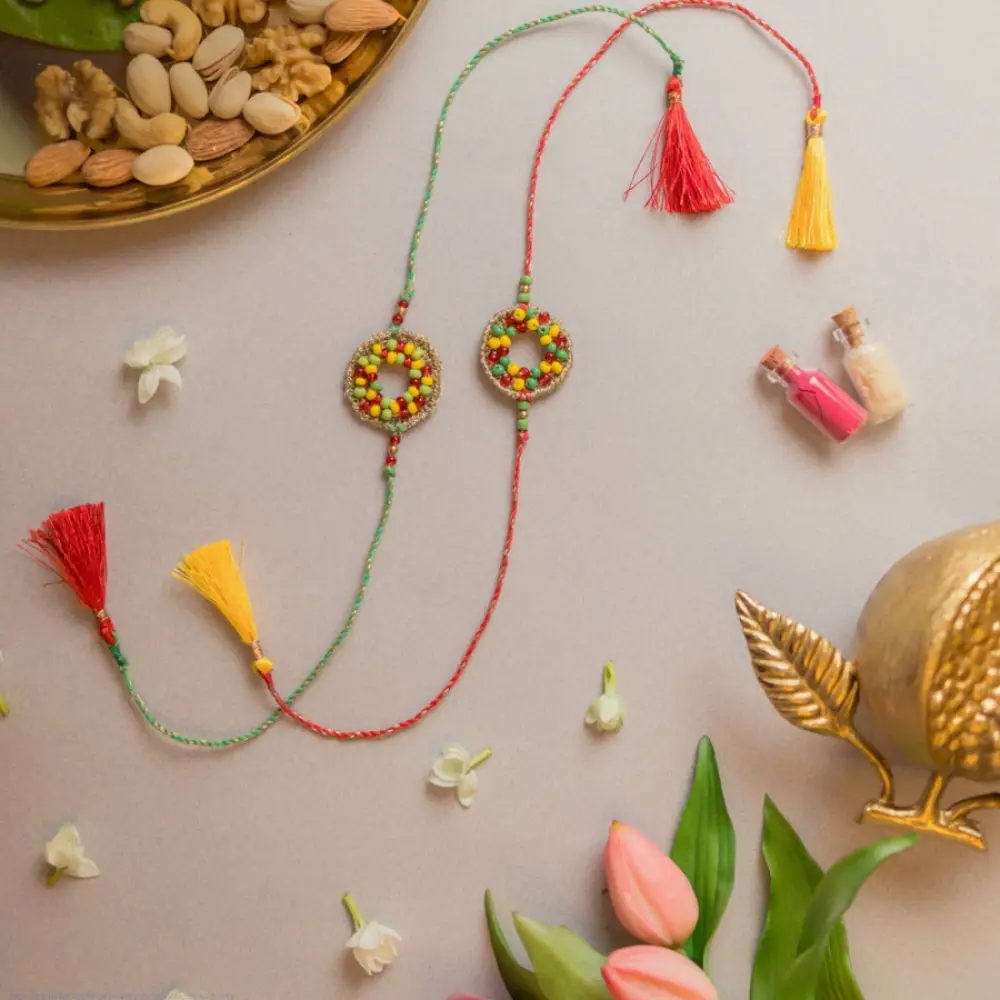 shop Handmade Rainbow Threads Crochet Rakhi (Set of 2)