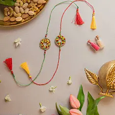 Crochet Rakhi -⚬- Handmade Rainbow Threads Crochet Rakhi (Set of 2)