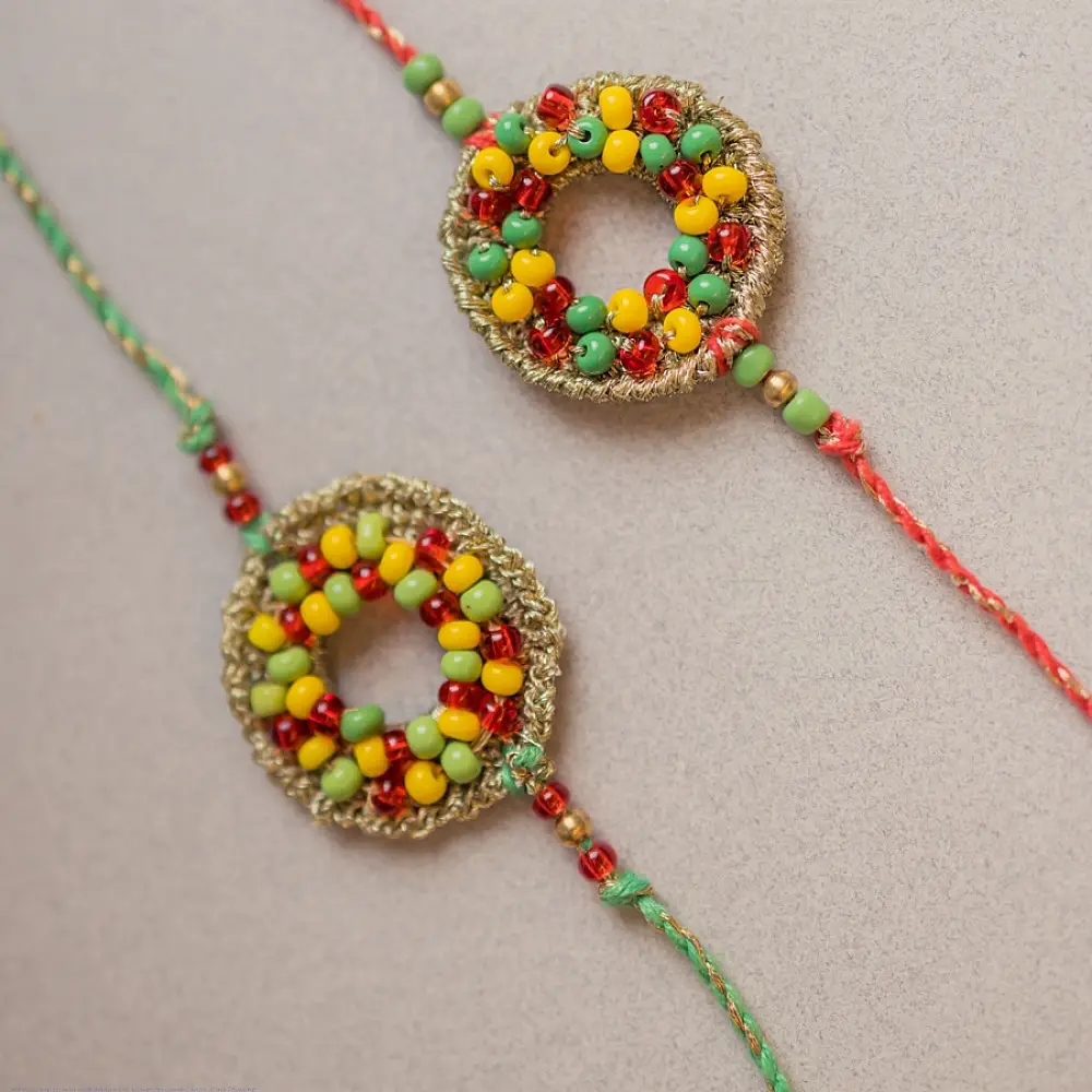 shop Handmade Rainbow Threads Crochet Rakhi (Set of 2)