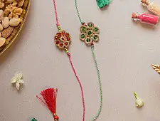 Crochet Rakhi -⚬- Handmade Jewelled Flowers Crochet Rakhi (Set of 2) 04