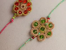 Crochet Rakhi -⚬- Handmade Jewelled Flowers Crochet Rakhi (Set of 2) 04