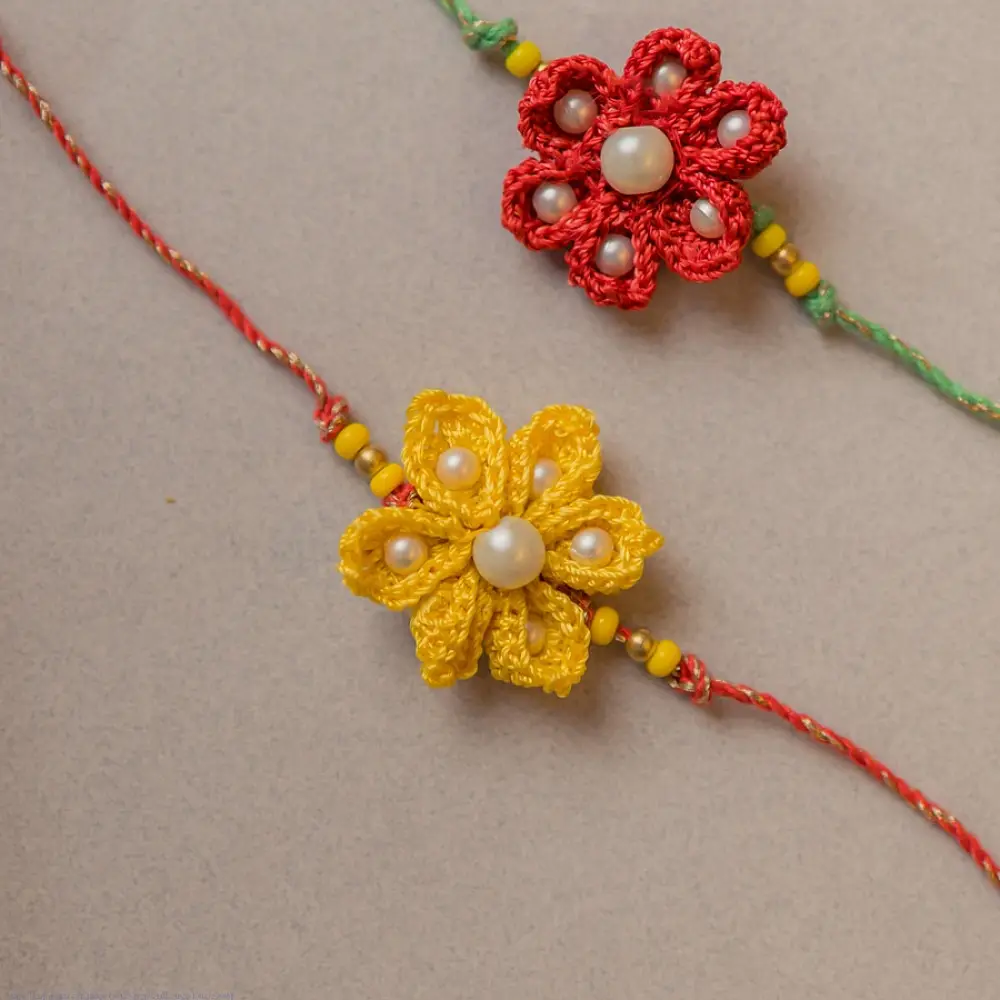 shop Handmade Red and Yellow Crochet Rakhi (Set of 2)