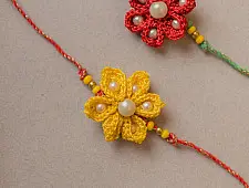 Crochet Rakhi -⚬- Handmade Red and Yellow Crochet Rakhi (Set of 2)