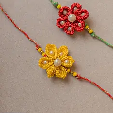 Crochet Rakhi -⚬- Handmade Red and Yellow Crochet Rakhi (Set of 2)