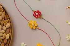 Crochet Rakhi -⚬- Handmade Red and Yellow Crochet Rakhi (Set of 2)