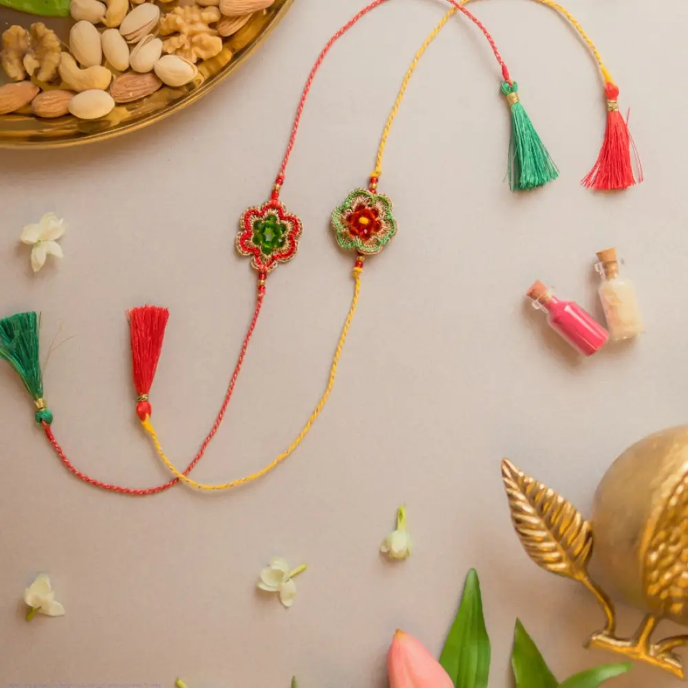shop Handmade Red & Greeen Gem Rakhi (Set of 2)