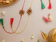 Crochet Rakhi -⚬- Handmade Red & Greeen Gem Rakhi (Set of 2)