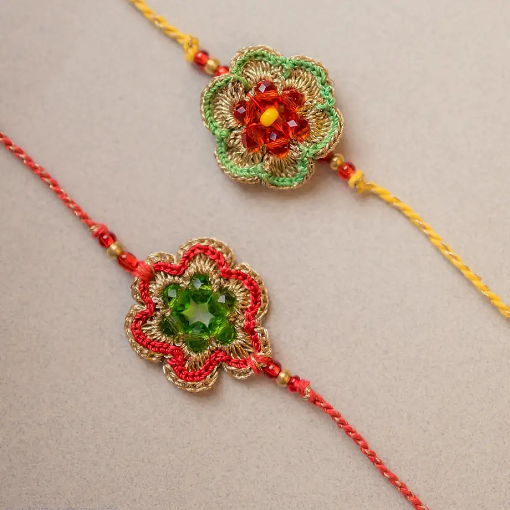 shop Handmade Red & Greeen Gem Rakhi (Set of 2)
