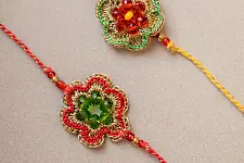 Crochet Rakhi -⚬- Handmade Red & Greeen Gem Rakhi (Set of 2)
