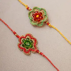 Crochet Rakhi -⚬- Handmade Red & Greeen Gem Rakhi (Set of 2)