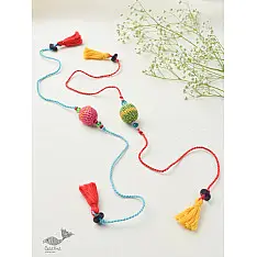 Crochet Rakhi -⚬- Handmade Recyclable Crochet Rakhi Suraj Multicolour Beads (Set of 2)