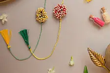Crochet Rakhi -⚬- Handmade Beaded Coral Crochet Rakhi (Set of 2)