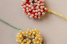 Crochet Rakhi -⚬- Handmade Beaded Coral Crochet Rakhi (Set of 2)