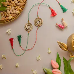 Crochet Rakhi -⚬- Handmade Moon Ring Crochet Rakhi (Set of 2)