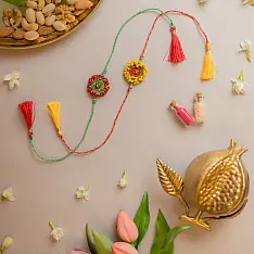 Crochet Rakhi -⚬- Handmade Beaded Glow Crochet Rakhi (Set of 2)