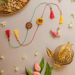 Crochet Rakhi -⚬- Handmade Beaded Glow Crochet Rakhi (Set of 2)