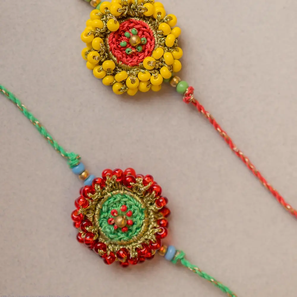 shop Handmade Beaded Glow Crochet Rakhi (Set of 2)