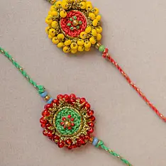 Crochet Rakhi -⚬- Handmade Beaded Glow Crochet Rakhi (Set of 2)