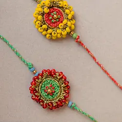 Crochet Rakhi -⚬- Handmade Beaded Glow Crochet Rakhi (Set of 2)
