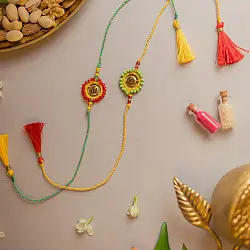 Crochet Rakhi -⚬- Handmade Om Aura Crochet Rakhi (Set of 2)