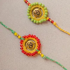 Crochet Rakhi -⚬- Handmade Om Aura Crochet Rakhi (Set of 2)