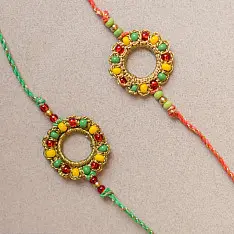 Crochet Rakhi -⚬- Handmade Rainbow Ring Crochet Rakhi (Set of 2)