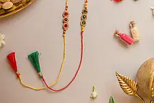 Crochet Rakhi -⚬- Handmade Jewelled Chain Crochet Rakhi (Set of 2)