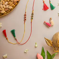Crochet Rakhi -⚬- Handmade Jewelled Chain Crochet Rakhi (Set of 2)