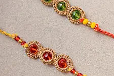Crochet Rakhi -⚬- Handmade Jewelled Chain Crochet Rakhi (Set of 2)
