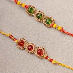 Crochet Rakhi -⚬- Handmade Jewelled Chain Crochet Rakhi (Set of 2)