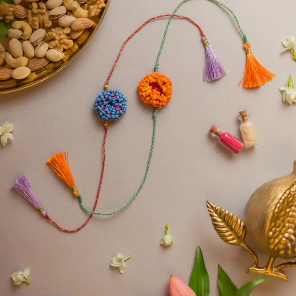 shop Handmade Coral Bead Crochet Rakhi (Set of 2)