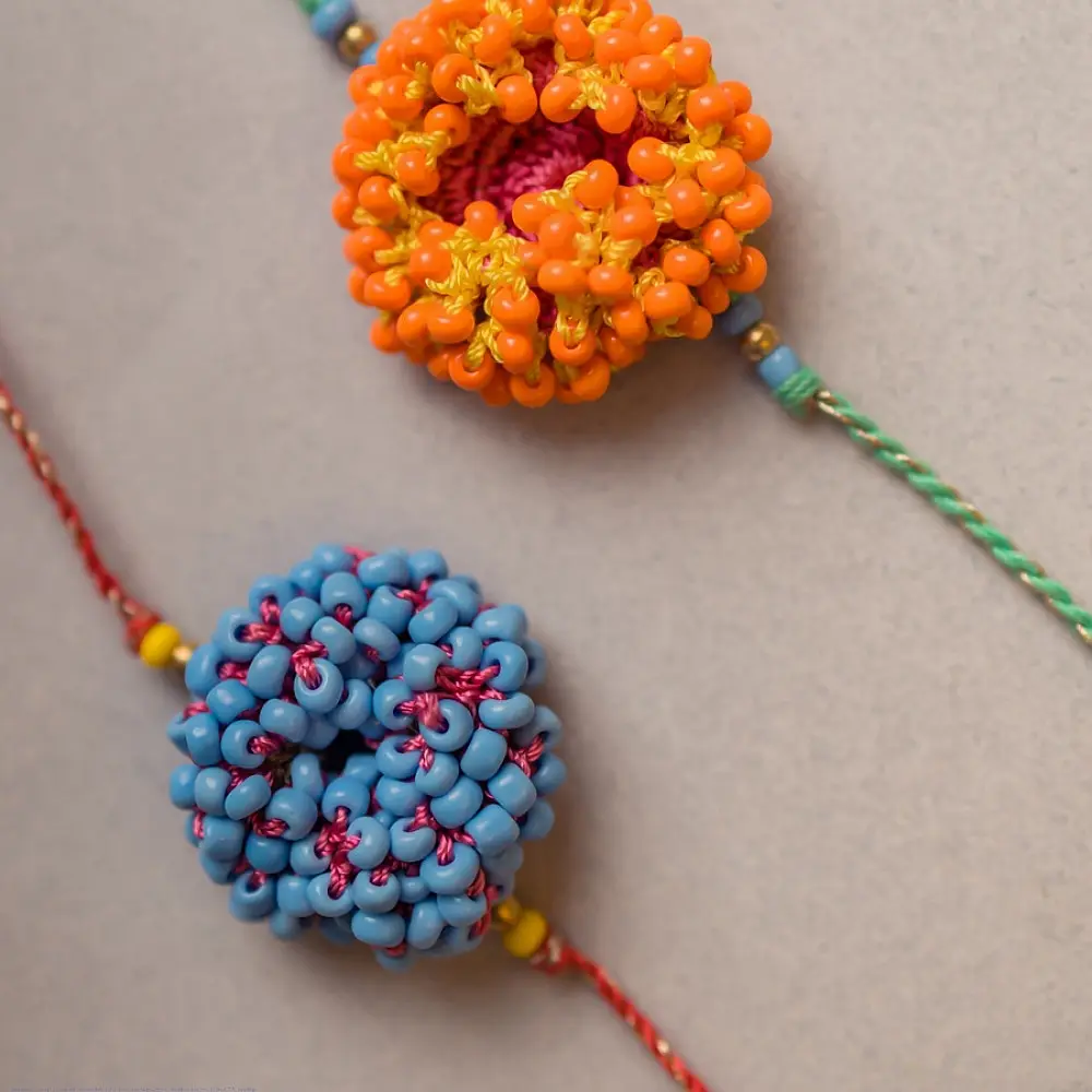 shop Handmade Coral Bead Crochet Rakhi (Set of 2)