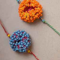 Crochet Rakhi -⚬- Handmade Coral Bead Crochet Rakhi (Set of 2)