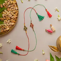 Crochet Rakhi -⚬- Handmade Jewelled Diamond Crochet Rakhi (Set of 2) 19