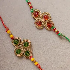 Crochet Rakhi -⚬- Handmade Jewelled Diamond Crochet Rakhi (Set of 2) 19