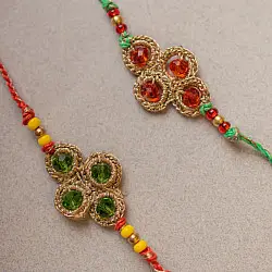 Crochet Rakhi -⚬- Handmade Jewelled Diamond Crochet Rakhi (Set of 2) 19