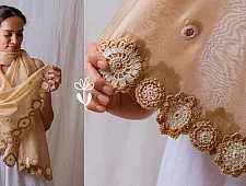A Symphony in Color | Hand Knitted Crochet Chanderi Stole - A