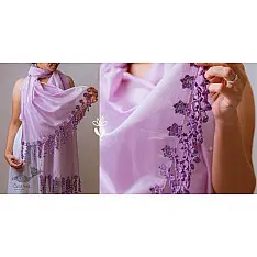 A Symphony in Color | Hand Knitted Crochet Chanderi Stole - C