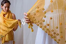 A Symphony in Color | Hand Knitted Crochet Chanderi Stole - D90