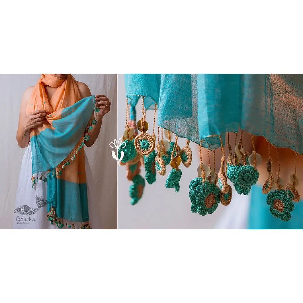 A Symphony in Color | Hand Knitted Crochet Chanderi Stole - E