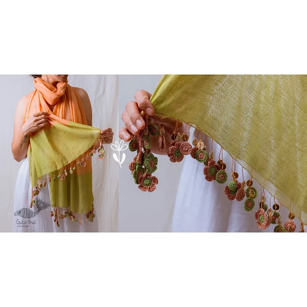 A Symphony in Color | Hand Knitted Crochet Chanderi Stole - G