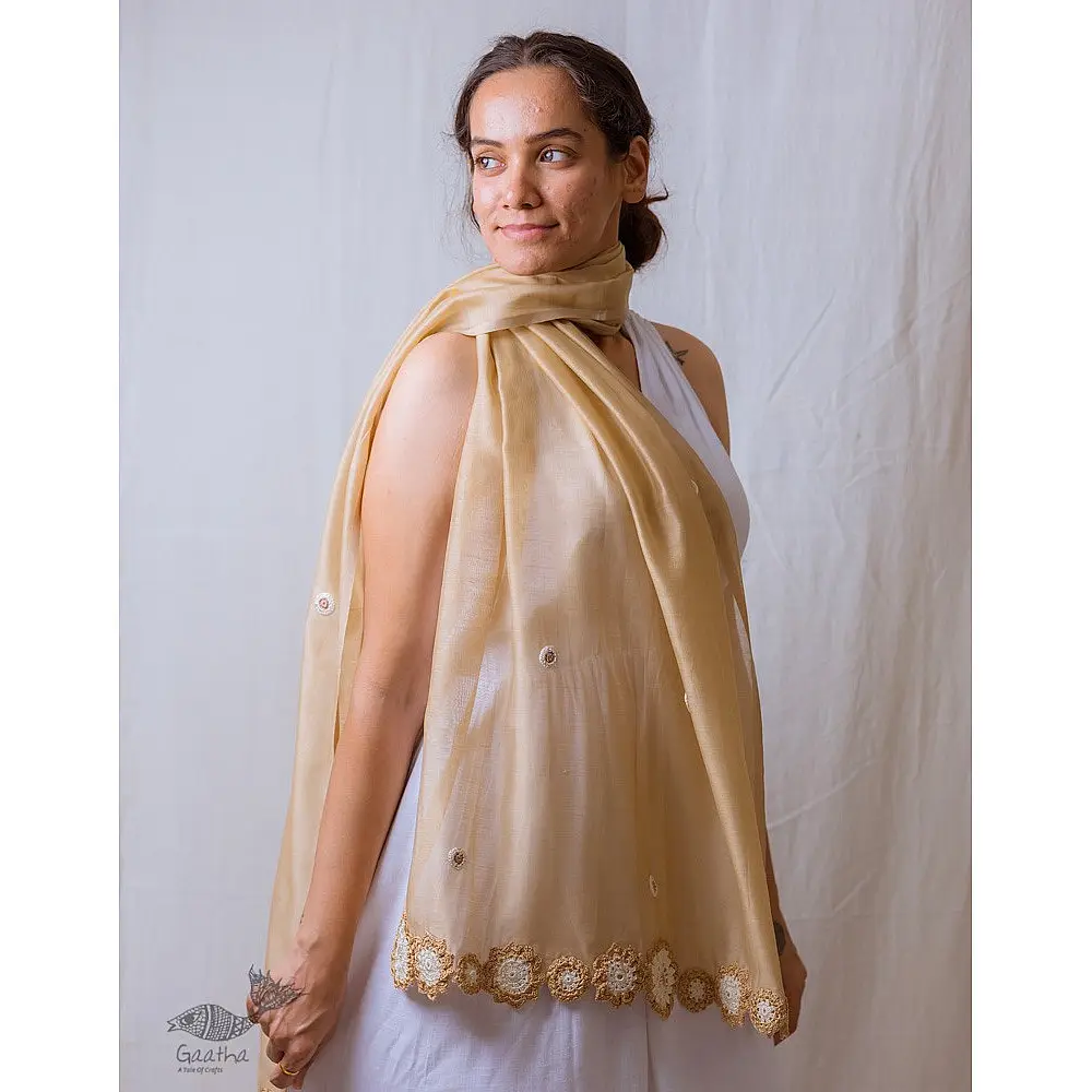 A Symphony in Color | Hand Knitted Crochet Chanderi Stole - A