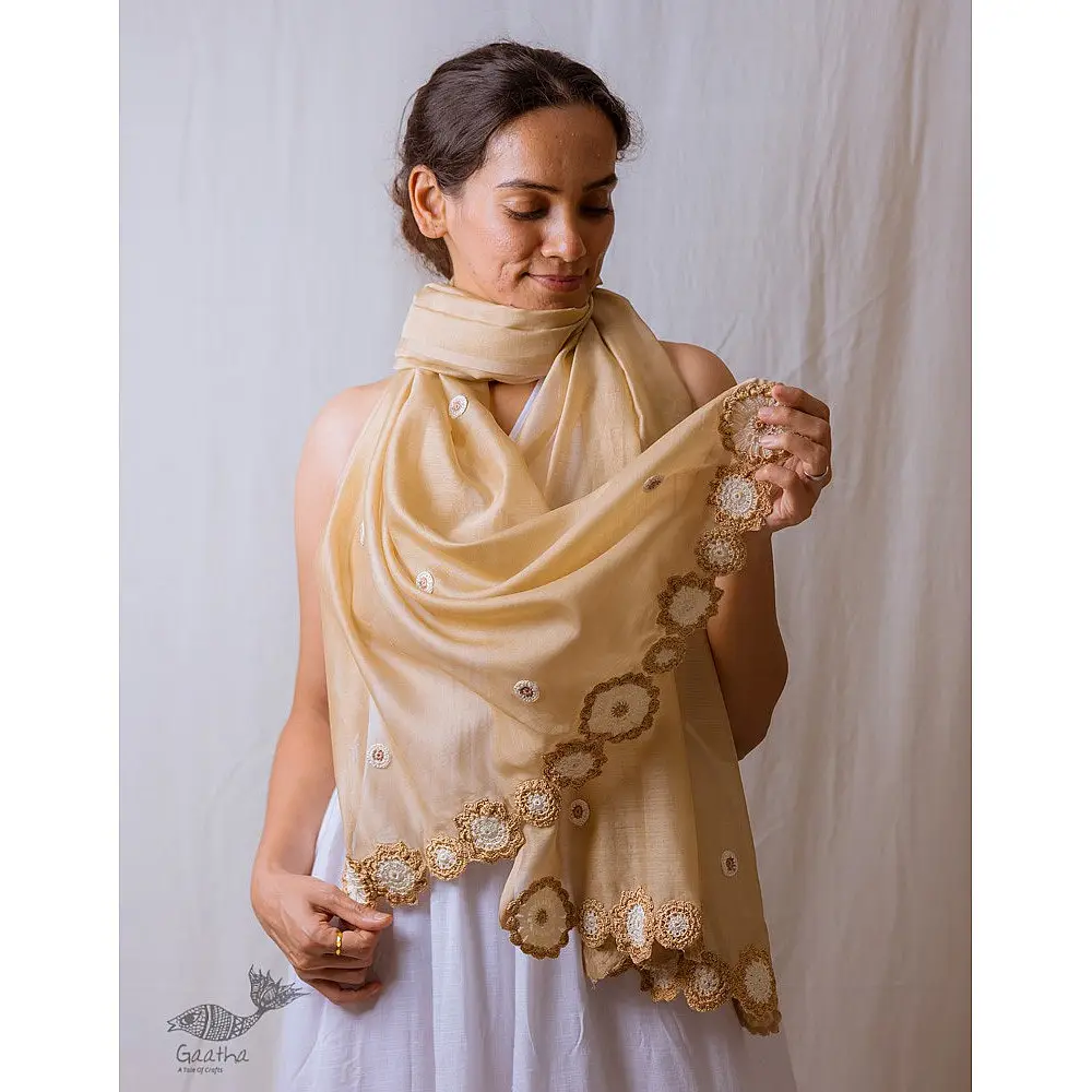 A Symphony in Color | Hand Knitted Crochet Chanderi Stole - A