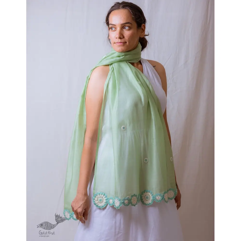 A Symphony in Color | Hand Knitted Crochet Chanderi Stole - B