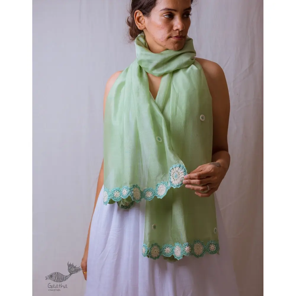 A Symphony in Color | Hand Knitted Crochet Chanderi Stole - B