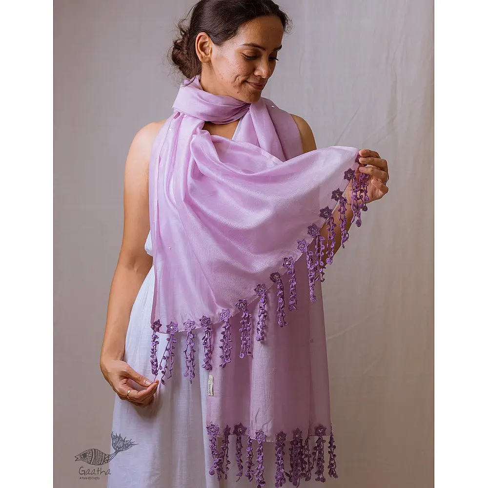 A Symphony in Color | Hand Knitted Crochet Chanderi Stole - C